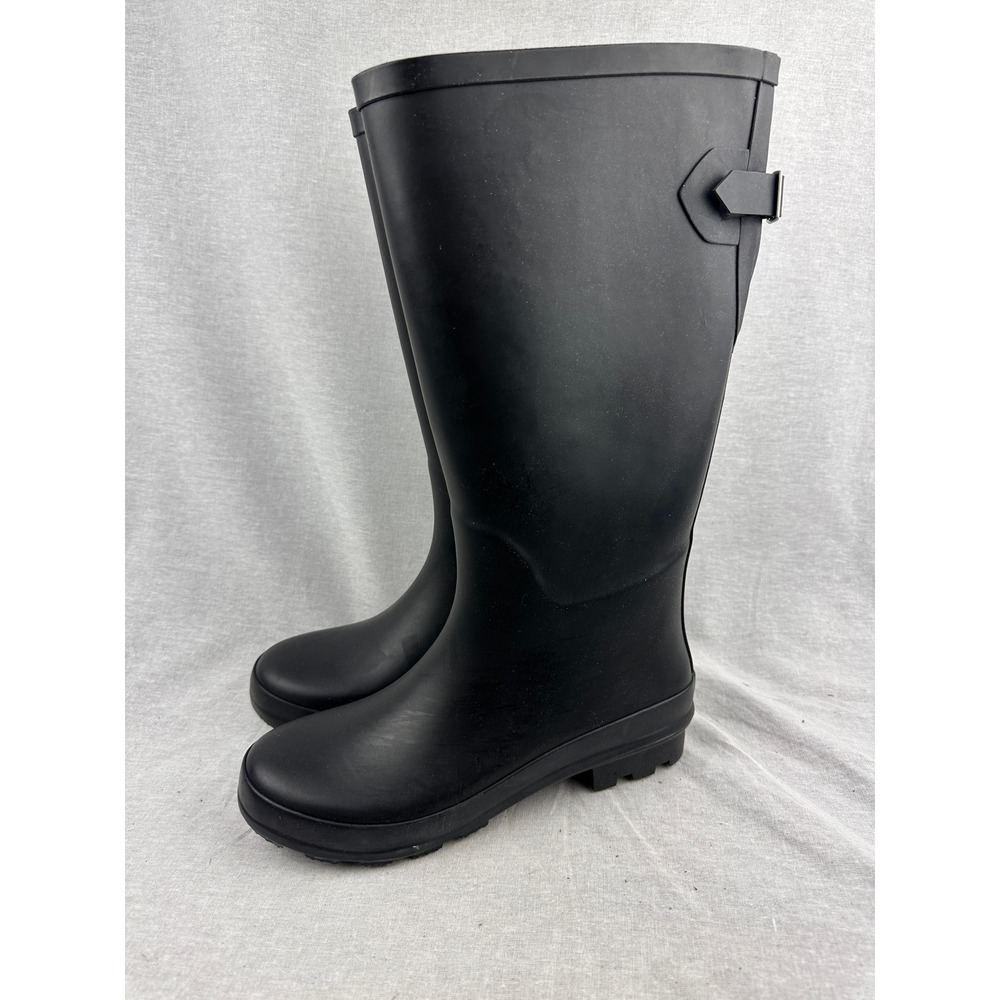 A New Day Womens Black Rubber Rain Boots Side Buckle Tall Matte Size 9 NEW
